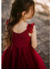 Cap Sleeves Burgundy Lace Tulle Flower Girl Dress